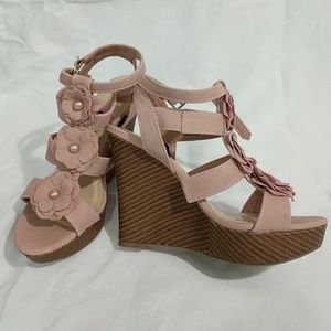 Dollhouse Pink Floral Wedge Heels